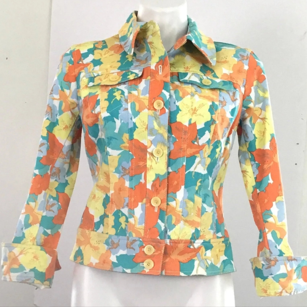 Nicole Miller, like new floral 97% cotton jacket, size 12 - Picture 1 of 7